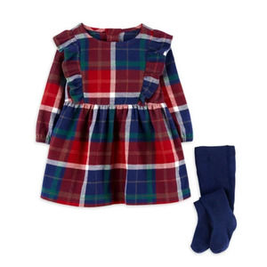 Carter's Child of Mine Baby Girl Plaid Dress Set with Tights, 2-Piece NWT